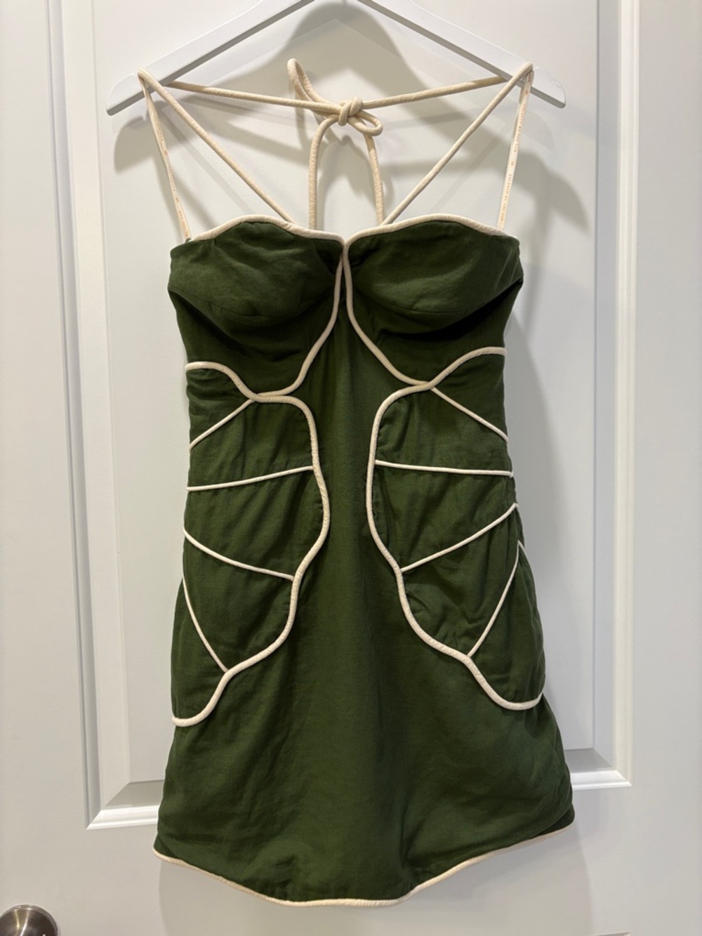 Farm Rio Linen Blend Wavy Mini Dress Small Green Halter - Picture 7 of 15
